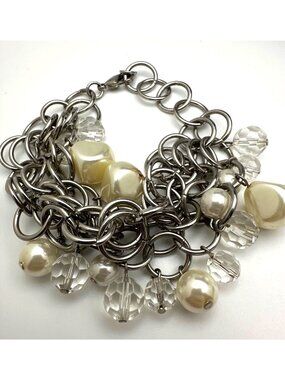 Cha Cha Chunky Bead Bracelet Faux Pearl Acrylic Chain Link